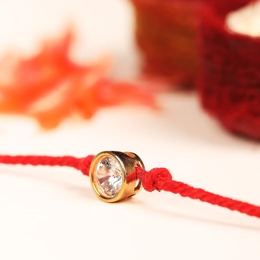 GIVA 925 Silver Sphere Zircon Rakhi with Roli Chawal, Cotton Thread