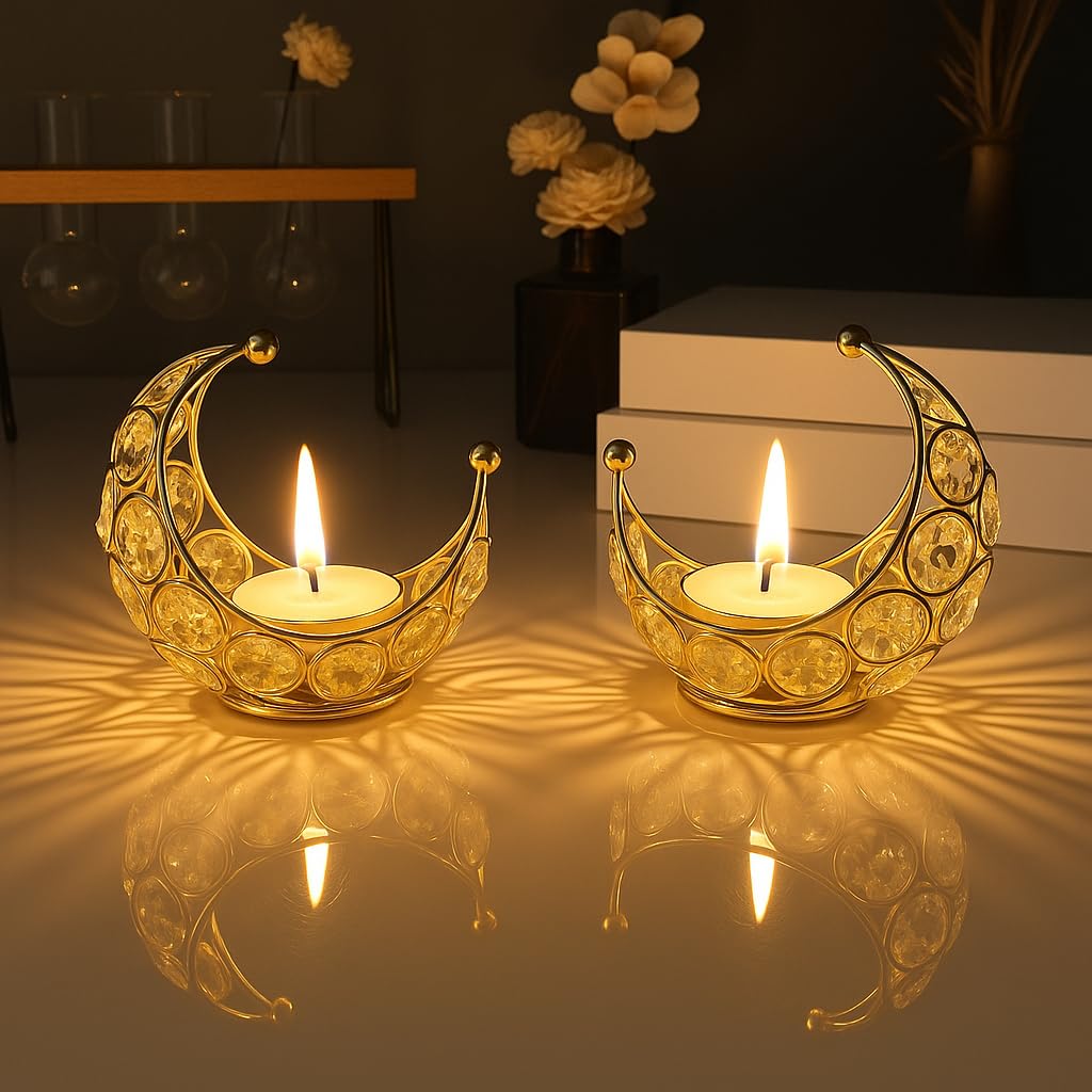 CentraLit Tea Light Crystal Candle Holder Moon Shaped (PackOf2)