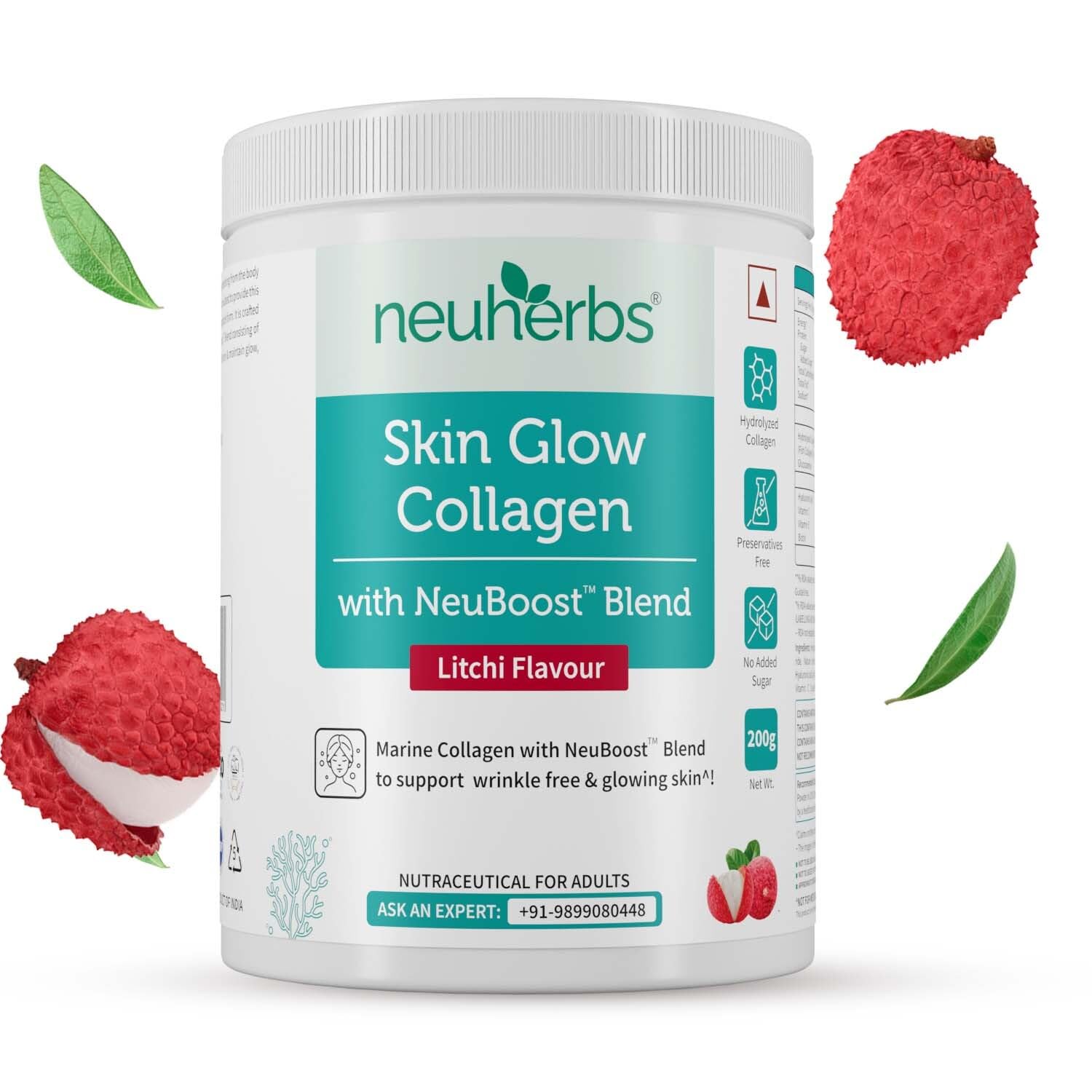 Neuherbs Collagen Supplement - 200 Gram, Litchi Flavour
