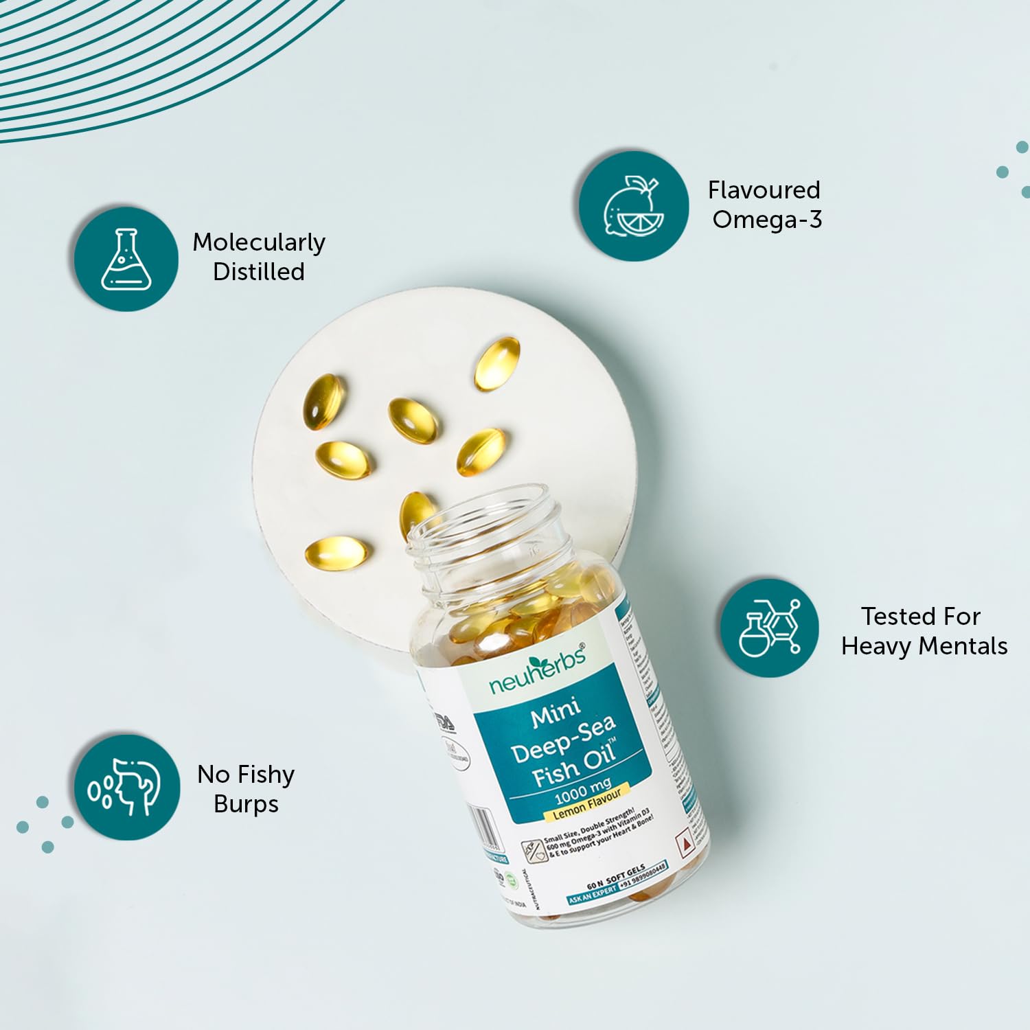 Neuherbs Mini Deep Sea Fish Oil Omega 3 Capsule 60 Softgels