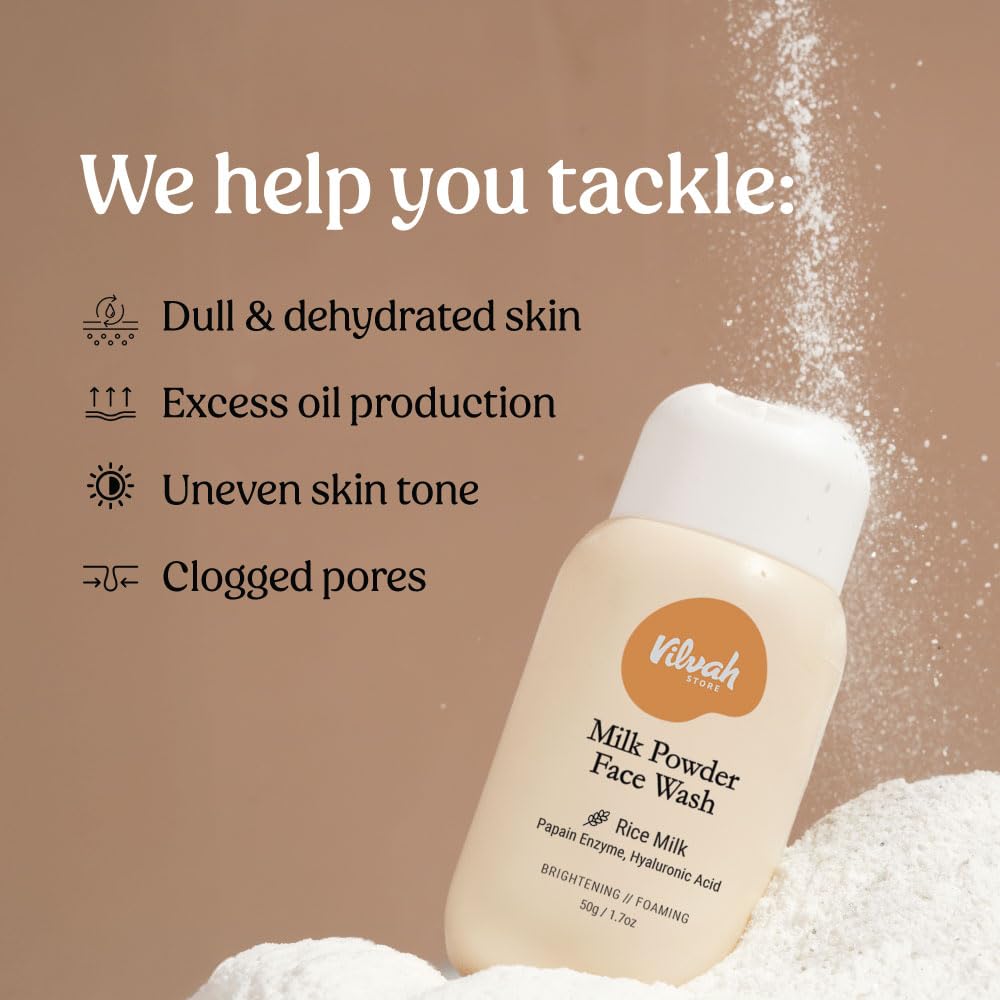 Vilvah Store Milk Powder Face Wash | Gentle Exfoliation &amp; Deep Cleansing- 50G