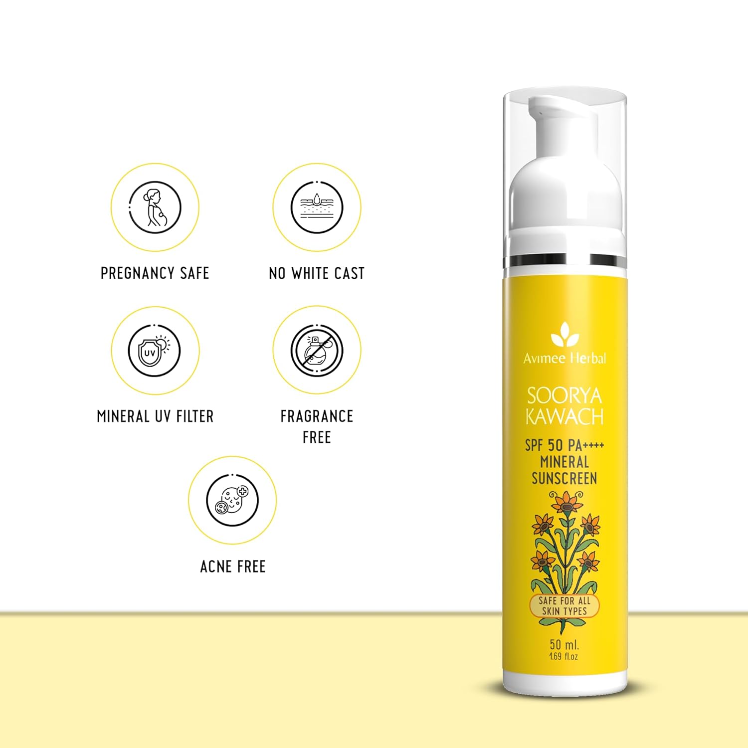 AVIMEE HERBAL Soorya Kawach SPF50 PA++++ Mineral Sunscreen  50Ml