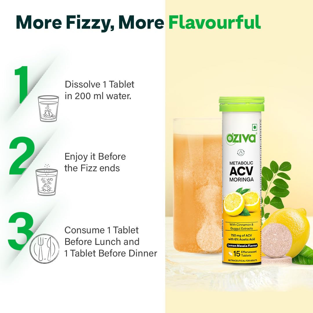 OZiva ACV Moringa Lemon Masala 360 gms-Pack of 4 (60 tablets).