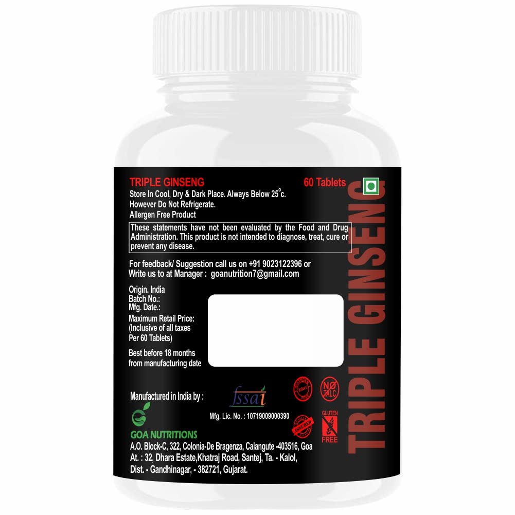 Goa Nutritions Red Ginseng Powder  Supplements Natural Multivitamin For Men - 60 Tablets