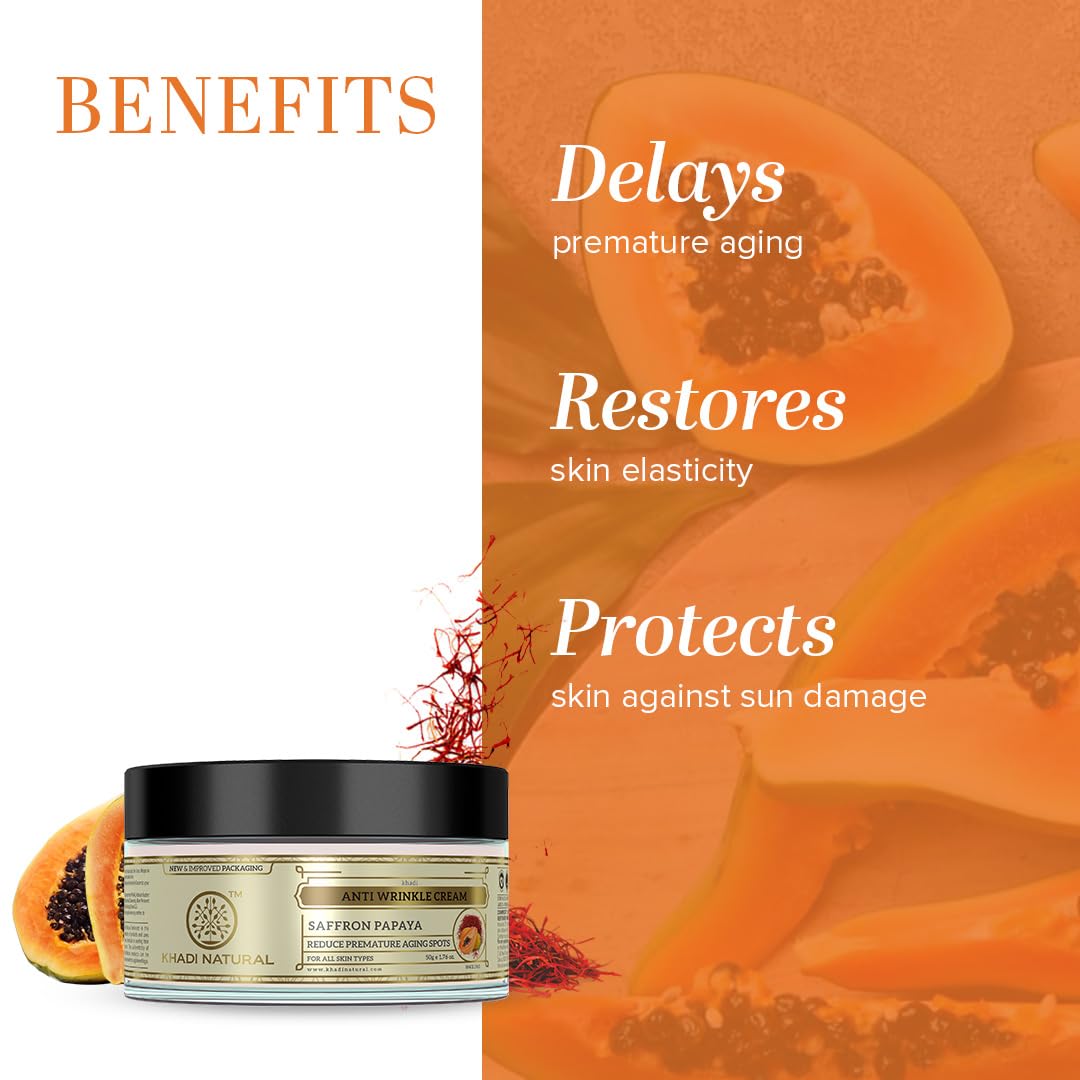 Khadi Natural Saffron and Papaya Herbal Anti Wrinkle Cream 50g