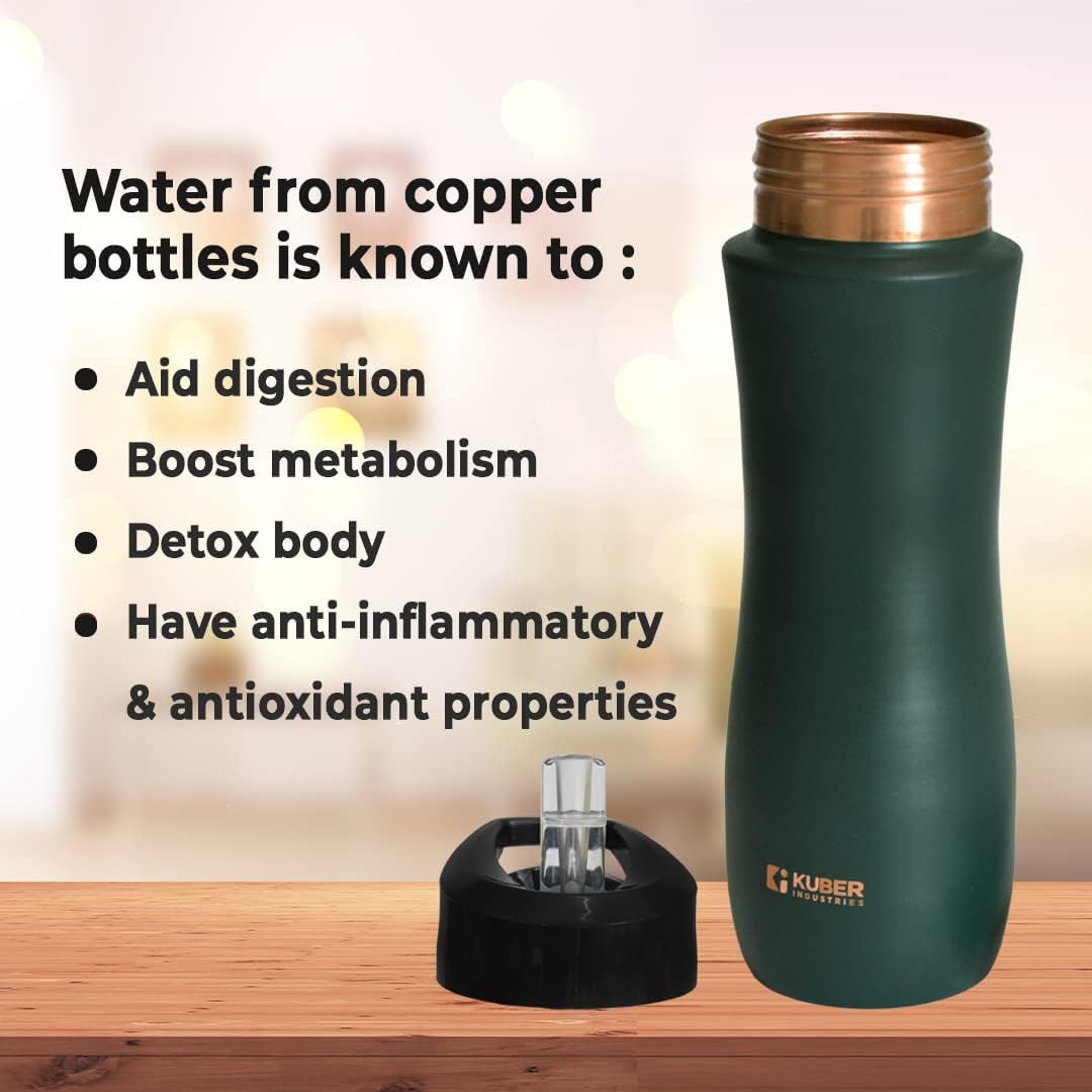 Kuber Industries Copper Water Bottle with Sipper - (Green, 750 ML, Pack of 1)