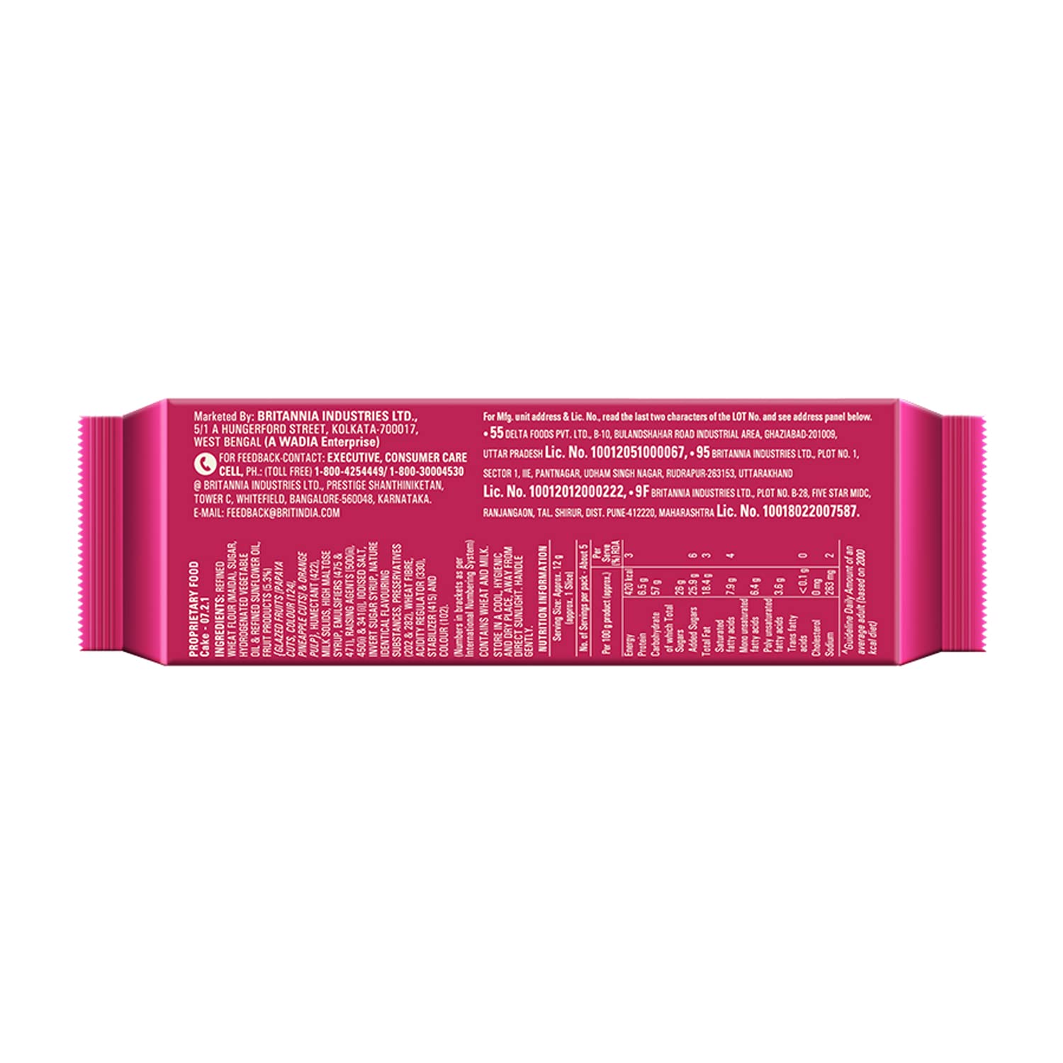 Britannia Gobbles Cake 100% Veg Bar Cake Fruit - 60 G