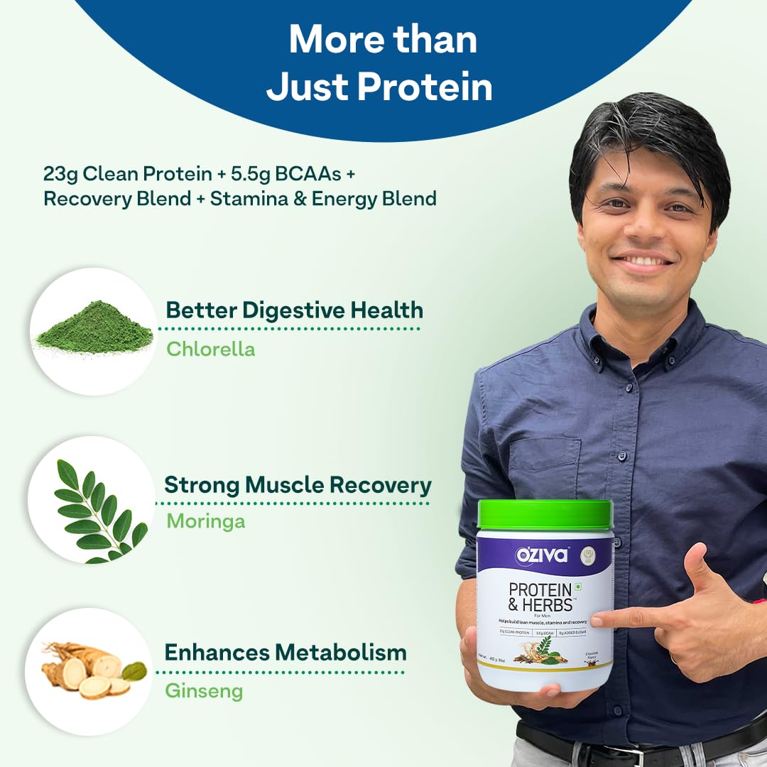 OZiva Protein & Herbs for Men Banana Caramel (453gm)