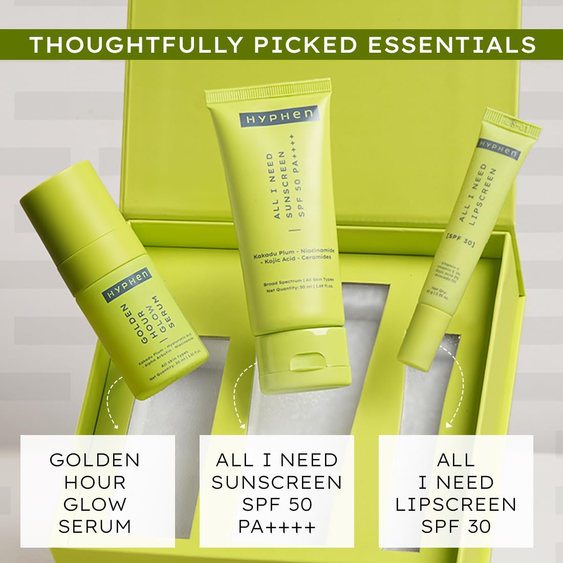 Hyphen Daily Glow Gift Kit | Serum, Sunscreen & Lip Balm