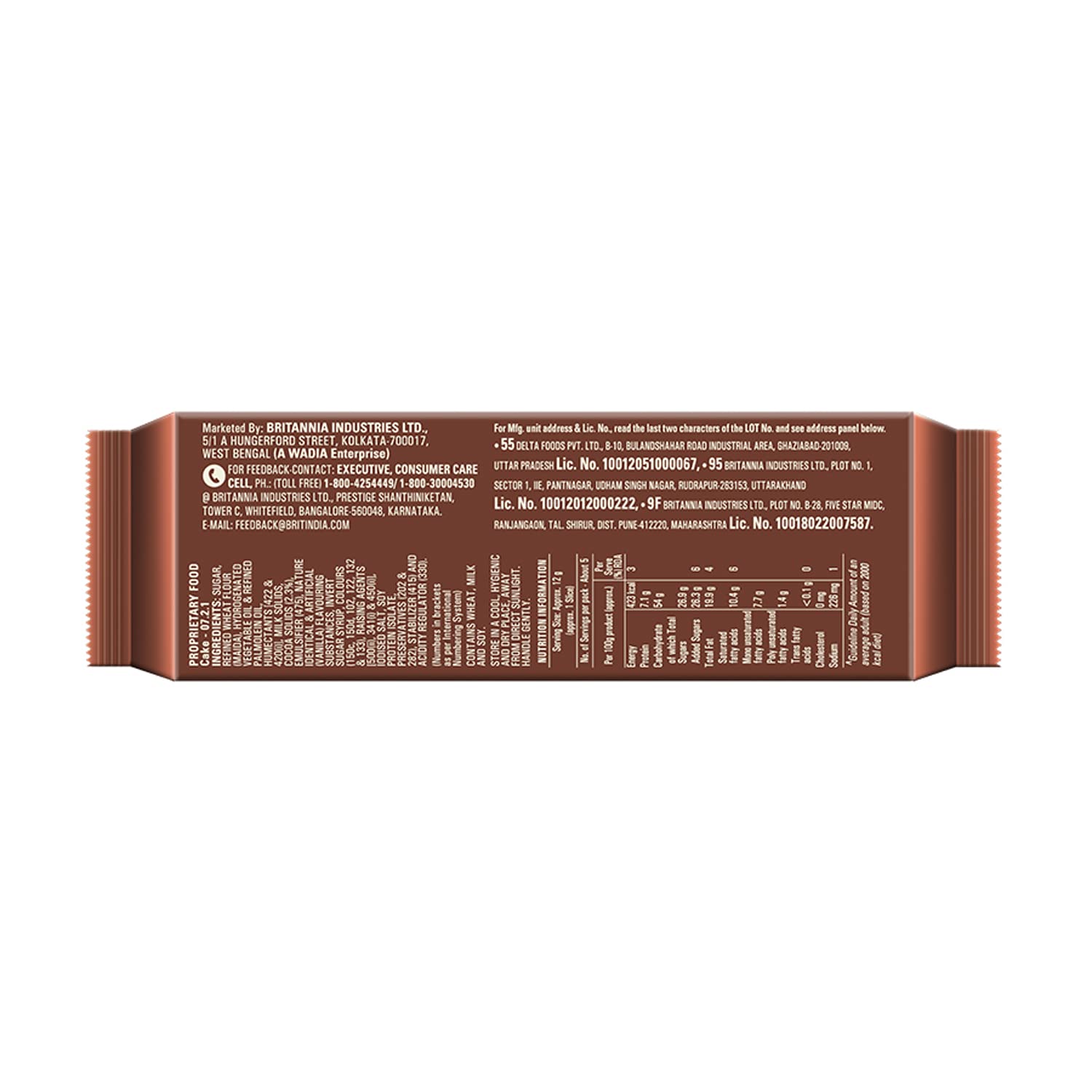 Britannia Gobbles Cake 100% Veg Bar Cake Chocolate - 60 G