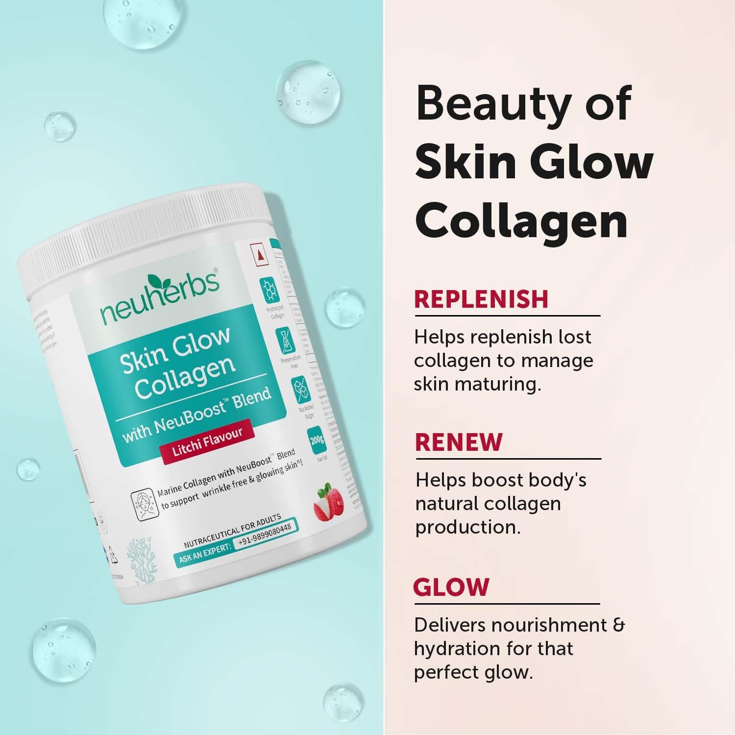 Neuherbs Collagen Supplement - 200 Gram, Litchi Flavour