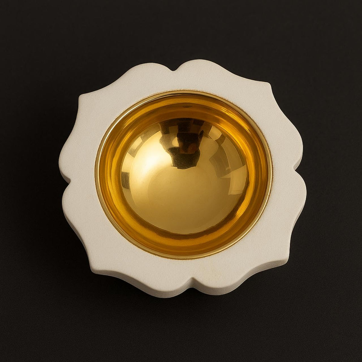 Marble Brass Diya with Premium Marble Base & Brass Finish Metal Holder