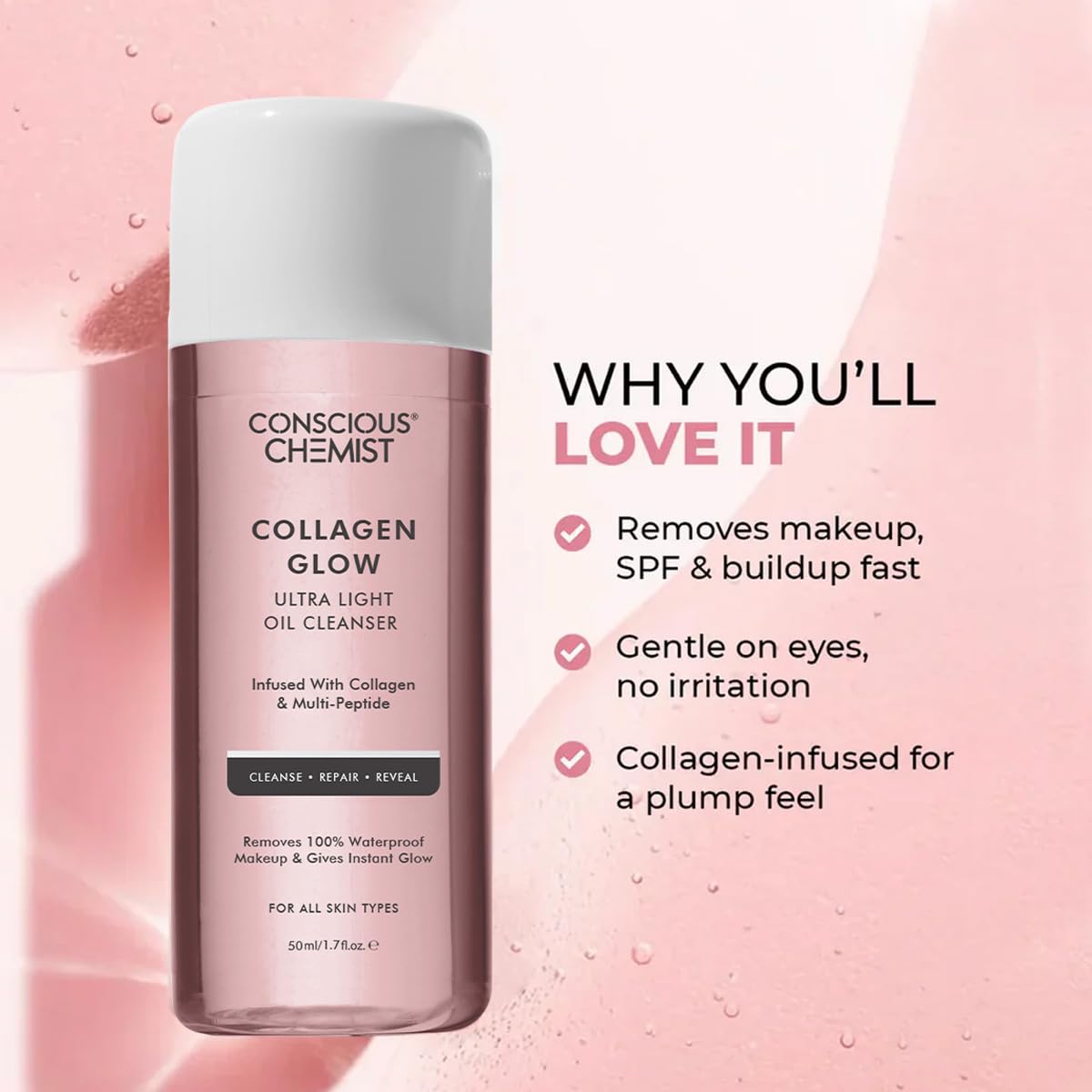 Conscious Chemist® Collagen Glow Ultra Light Oil Cleanser | 50ml