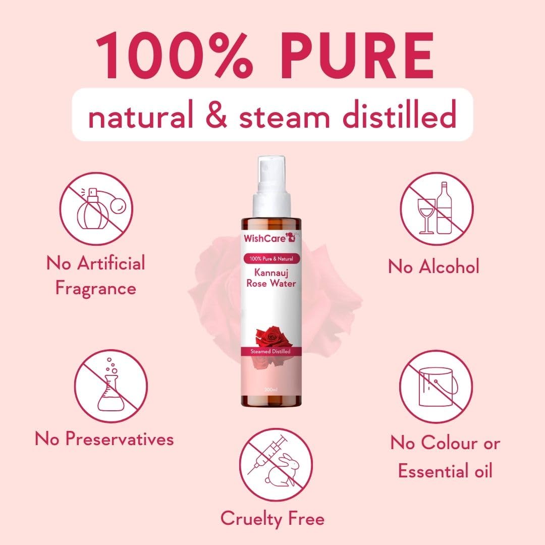 WishCare 100% Pure & Natural Rose Water Liquid - 200 ml