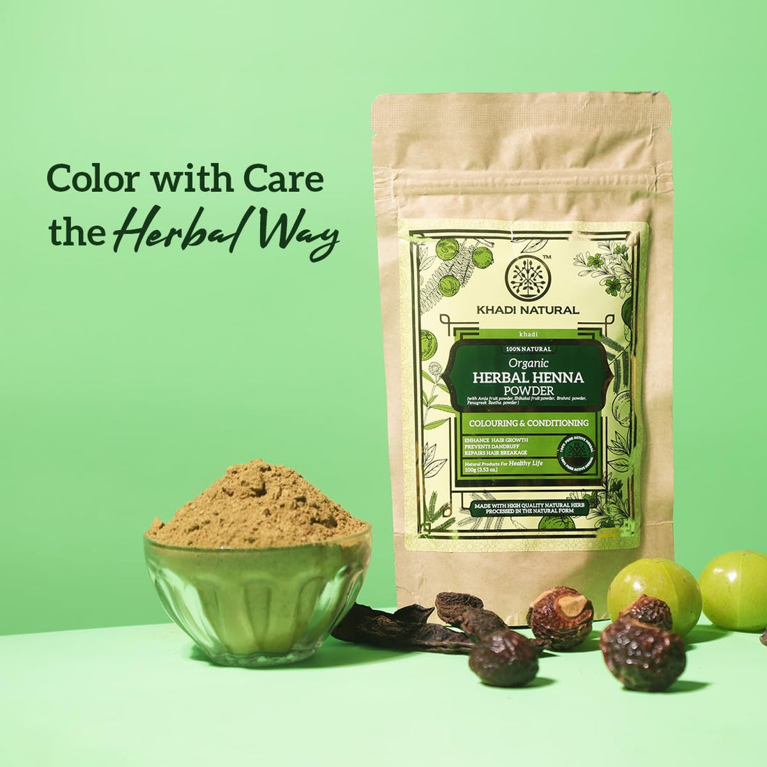 Khadi Natural Herbal Henna Organic Powder –  Green 100g