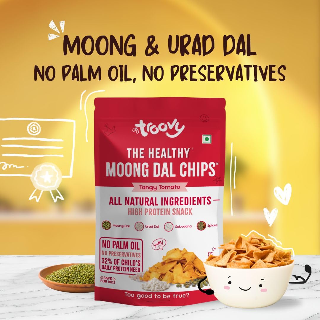 Troovy Healthy Tangy Tomato Moong Dal Chips | 70g (Pack of 3)