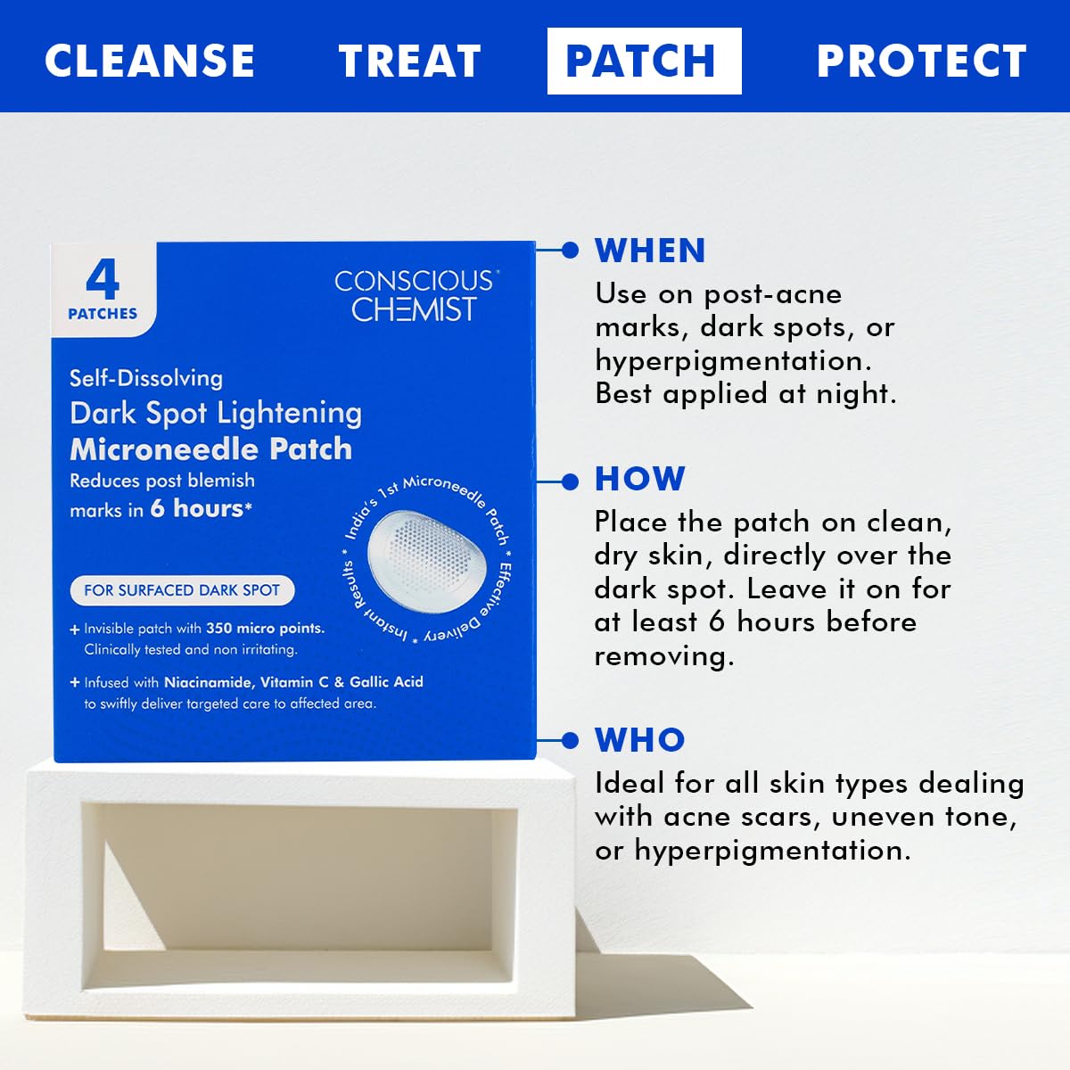 Conscious Chemist® Self Dissolving Dark Spot Lightening Microneedle Patches (Pack of 4 Patches)