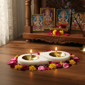 Handicrafts Paradise Marble Pooja Diya Set of 2 Pcs 3.5 x 2.5 Inch