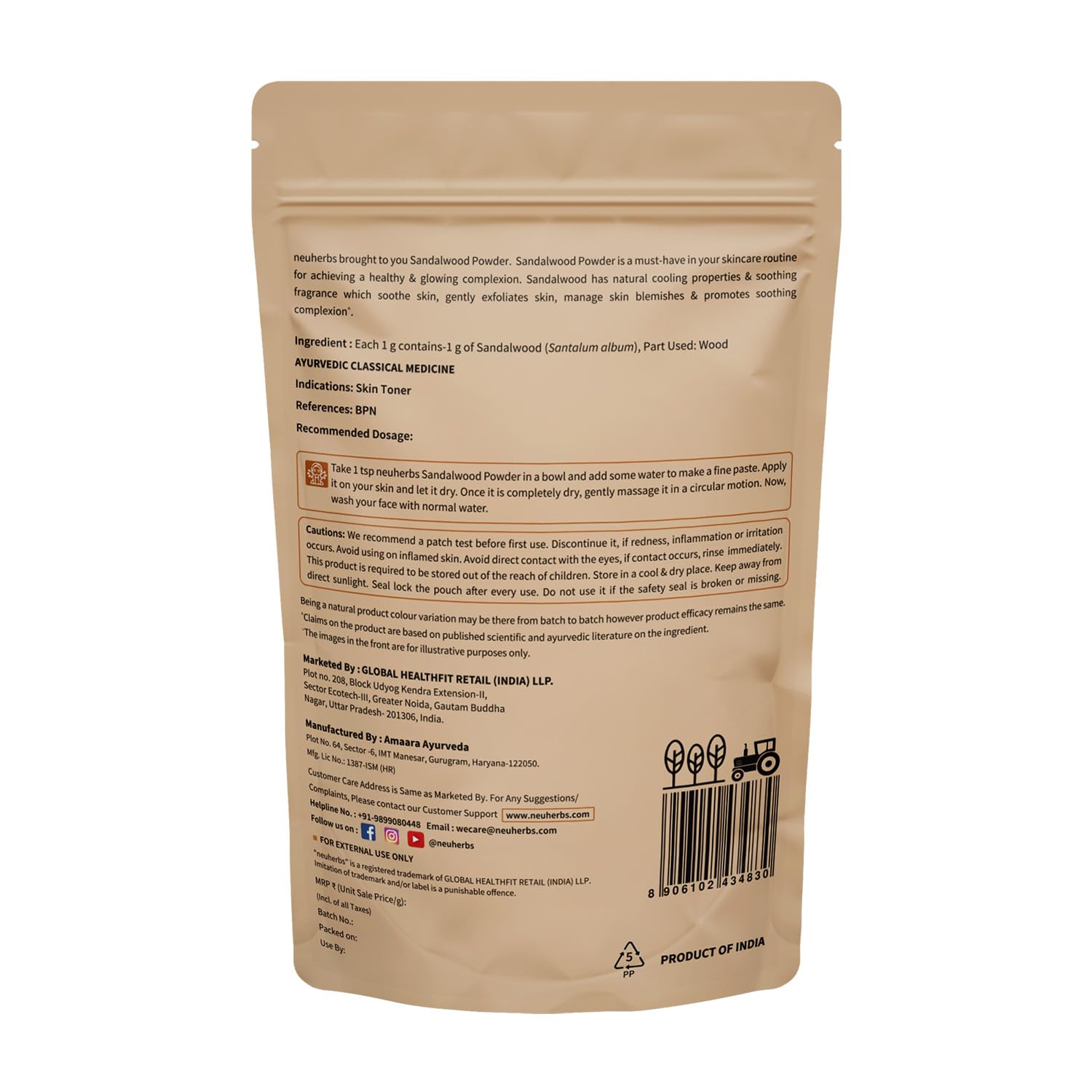Neuherbs Sandalwood Powder For Face Pack - 100g