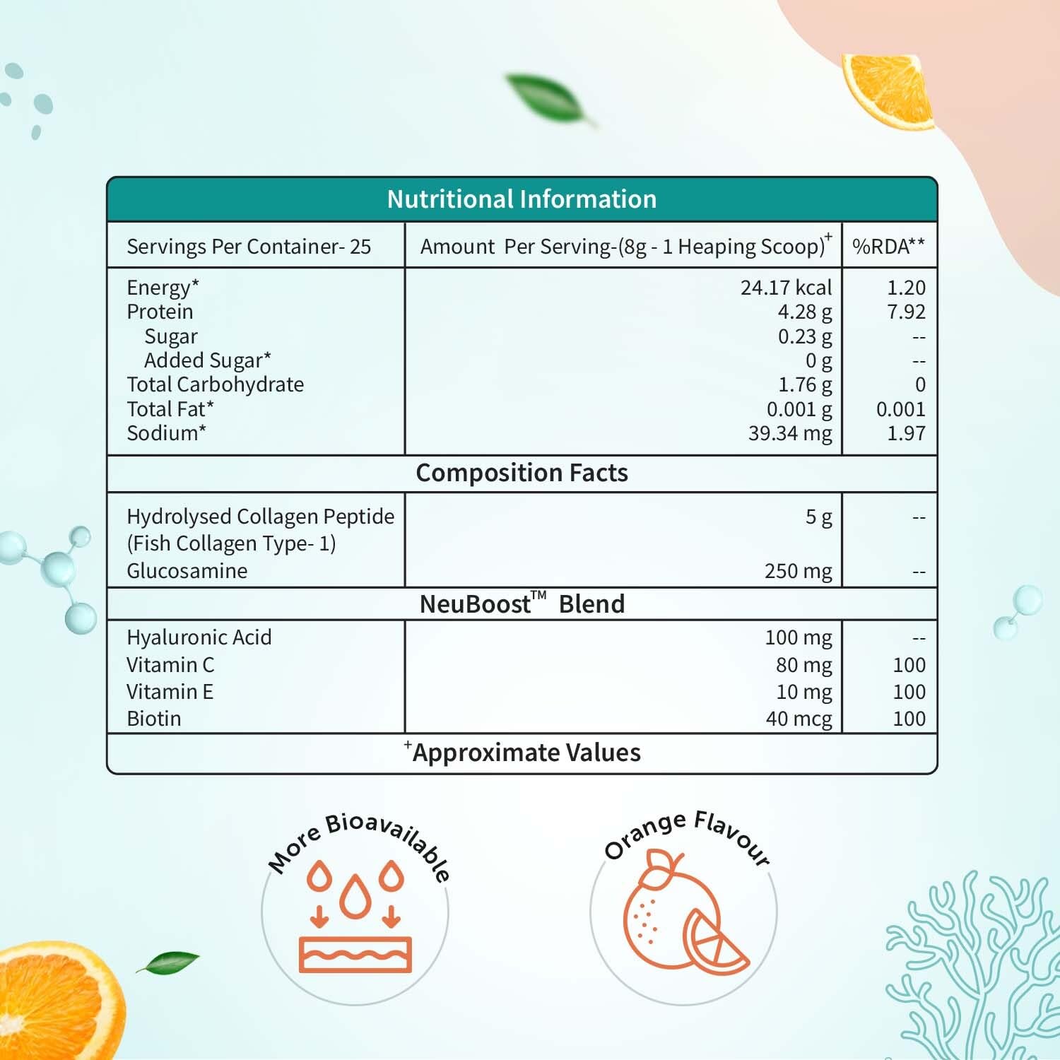Neuherbs Collagen Supplement - 200 Gram Orange Flavour