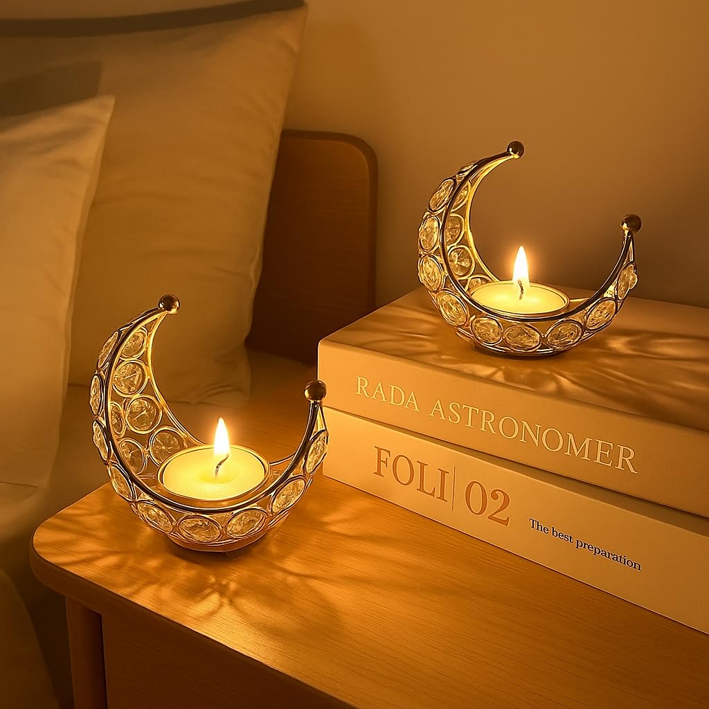 CentraLit Tea Light Crystal Candle Holder Moon Shaped (PackOf2)