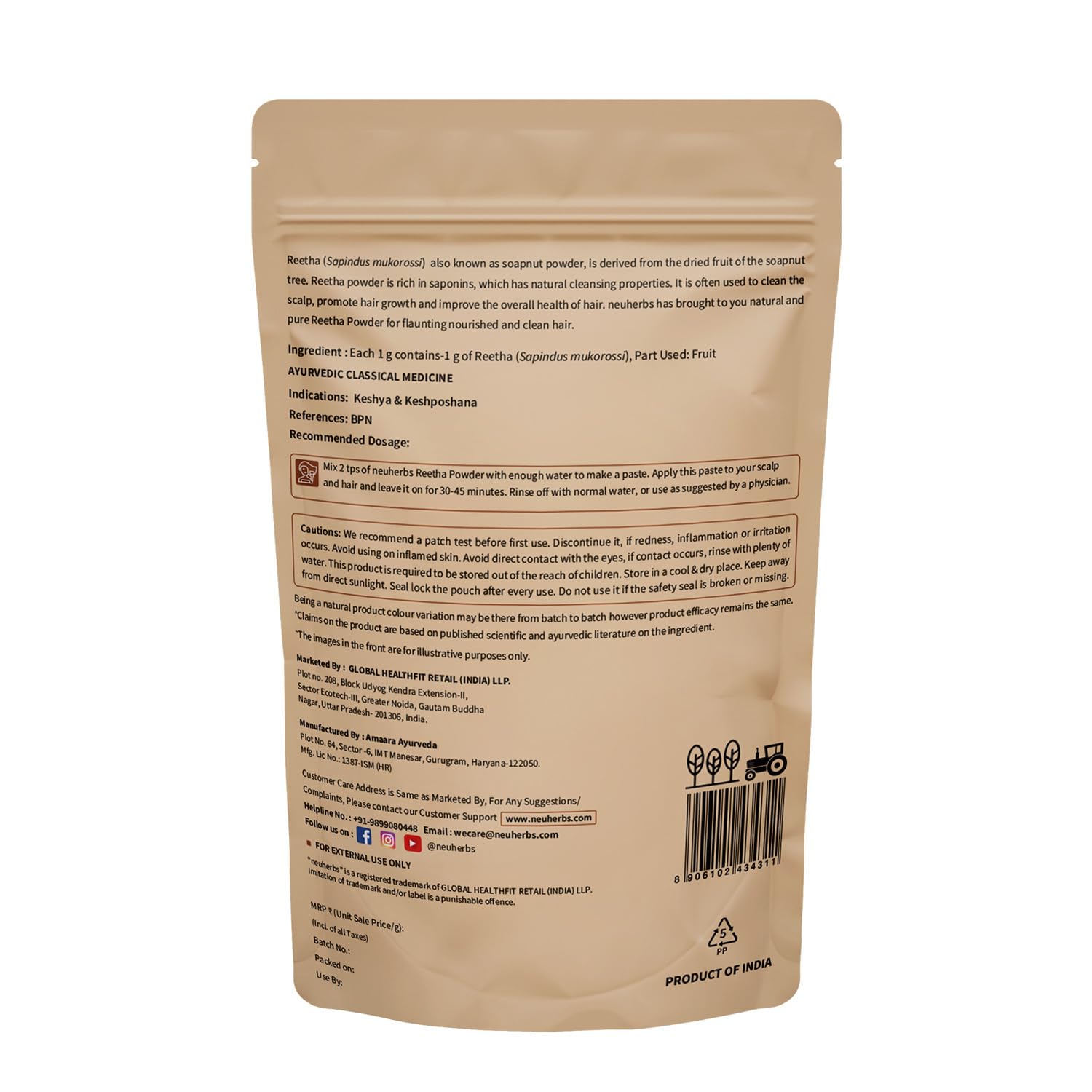 Neuherbs Reetha Powder For Hair - 100g