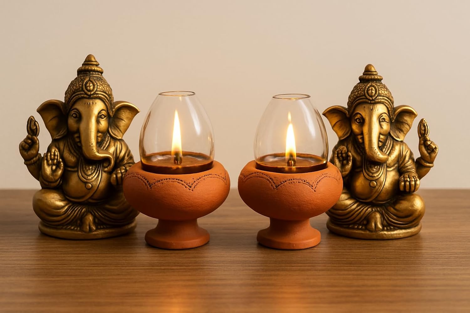 Our Rural Clay Deepam Diya with Glass Cover – Traditional Puja Oil Lamp with Glass Lid (Pack of 2)