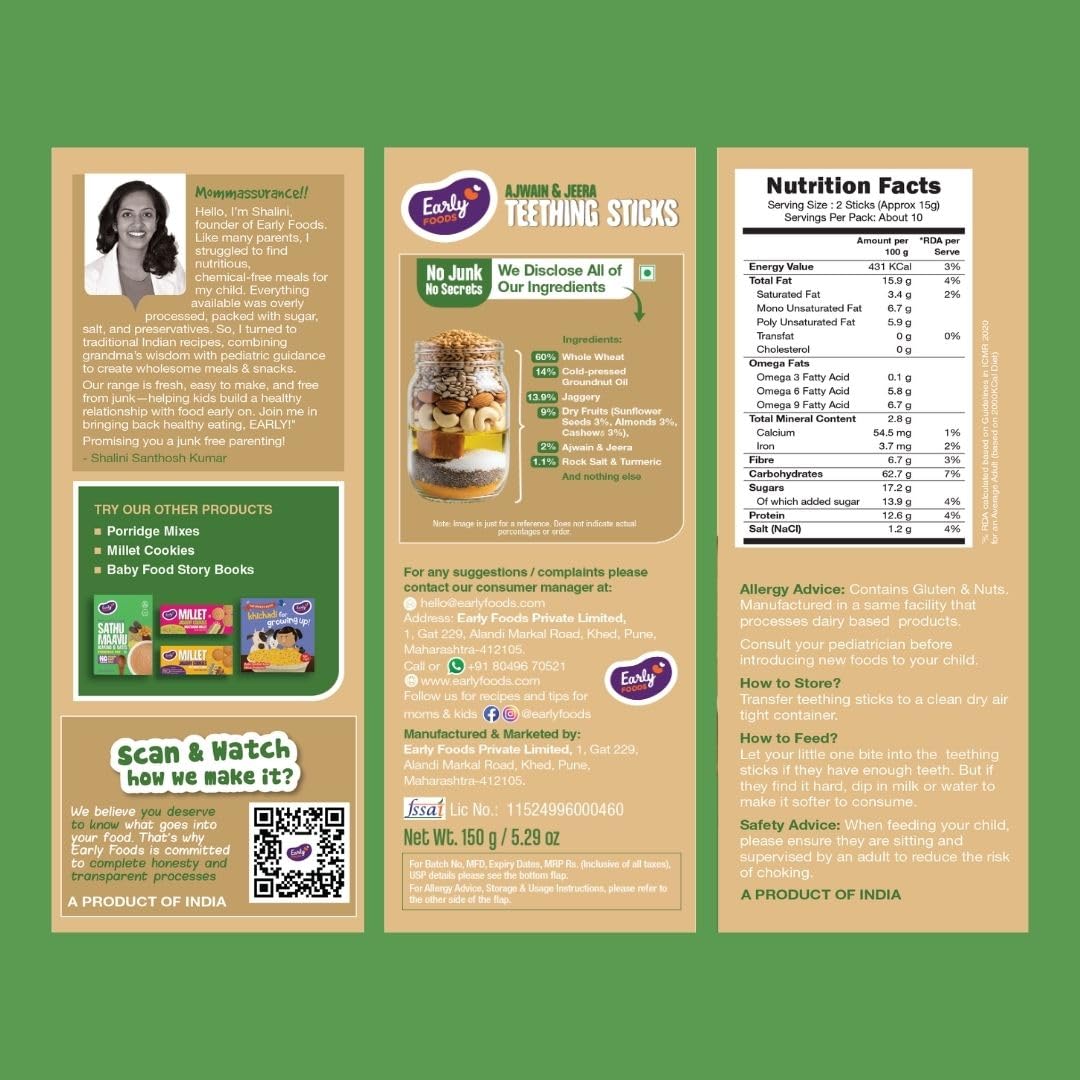 Early Foods - No Refined Sugar No Maida Ajwain Teething Sticks - 150g