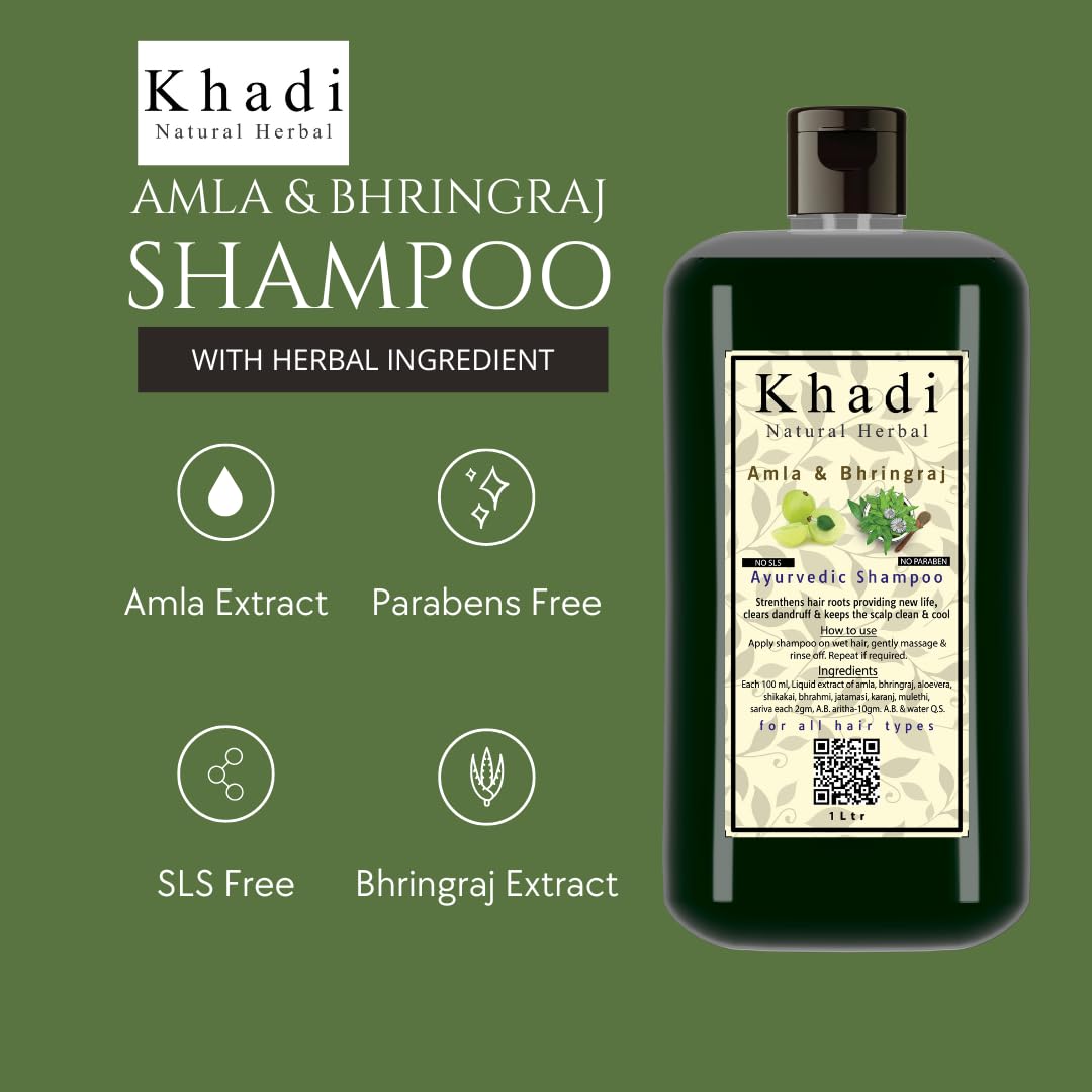 Khadi Natural Herbal Amla & Bhringraj Shampoo for Men Women 1000ml