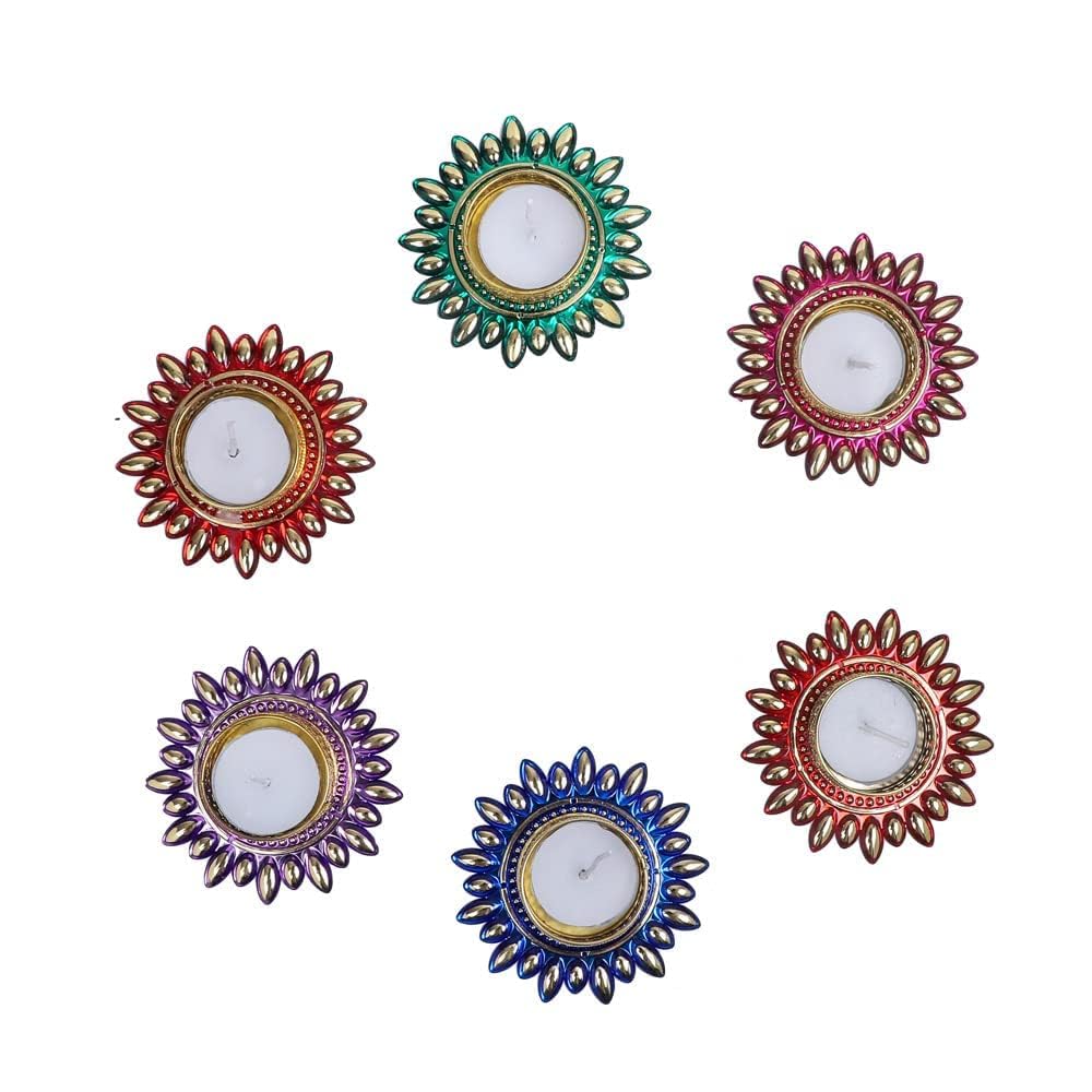 TIED RIBBONS Set of 6 Multicolor Florals Tealight Candle Holders for Diyas