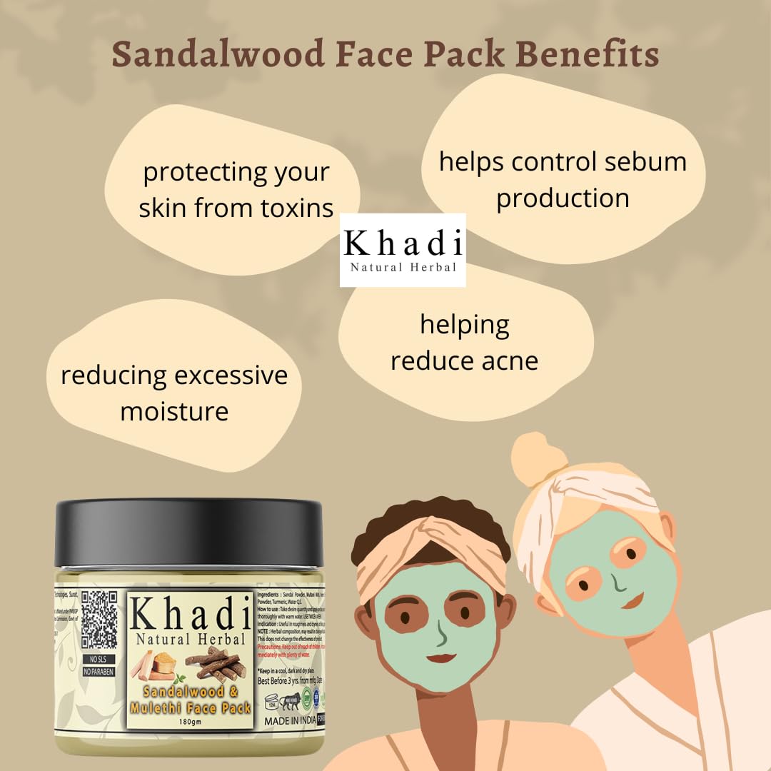 Khadi Natural Herbal Sandalwood Face Pack For Skin Brightening 180gm Pack