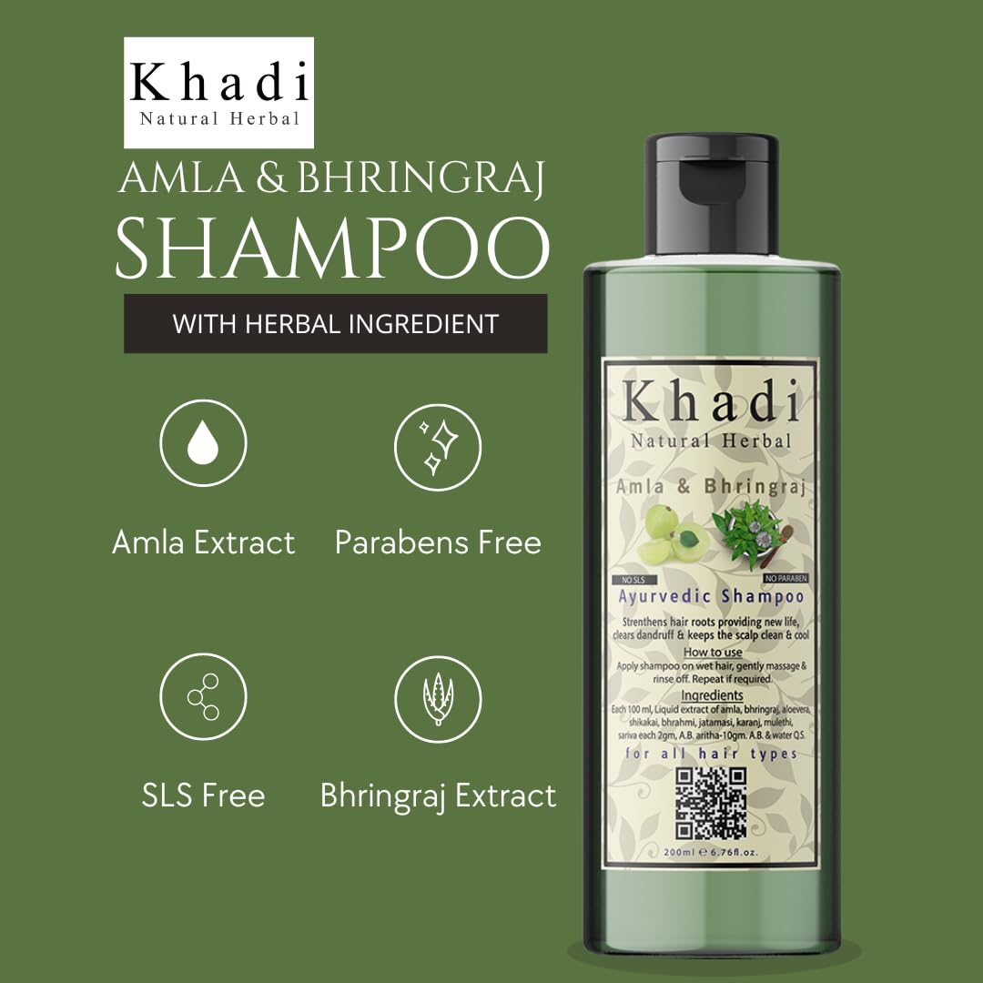 Khadi Natural Herbal Amla Bhringraj Shampoo For Men And Women 200ml