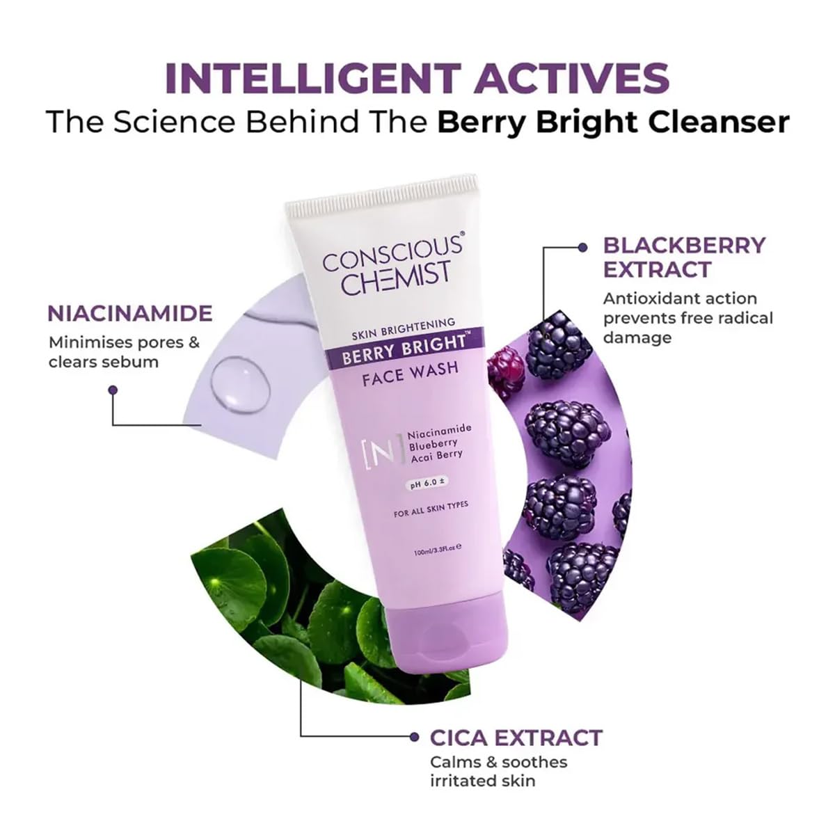 Conscious Chemist® Niacinamide De-Tan Face Wash - Berry Bright 100ml