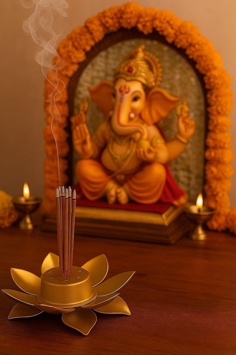 Golden Lotus Agarbatti Stand for Pooja & Home Decor