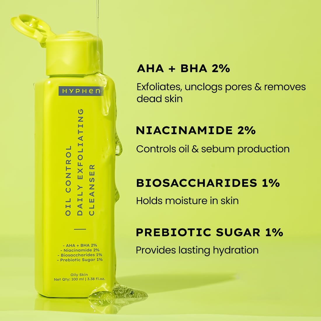 Hyphen Oil Control Face Wash with 2% AHA+BHA & Niacinamide