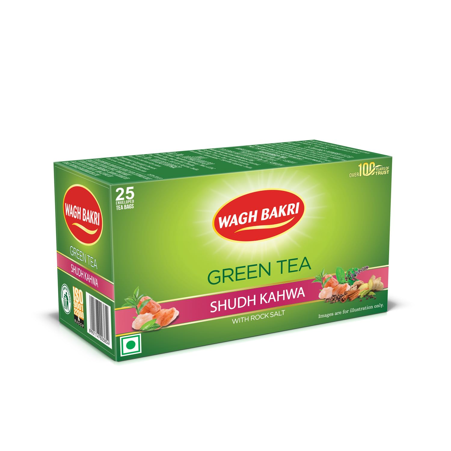 Wagh Bakri Green Tea Shudh Kahwa Tea Bag, 25 Tea Bag*2.5G, 62.5 Grams