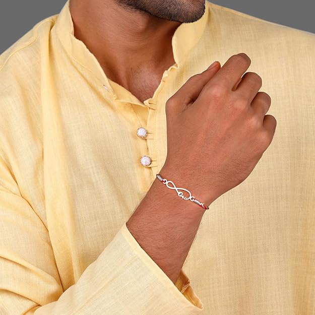GIVA 925 Silver Infinity Rakhi With Roli Chawal, Cotton Thread | Quirky Rakshabandhan for Brother | Silver Rakhi for Boys &amp; Men With Certificate of Authenticity and 925 Stamp