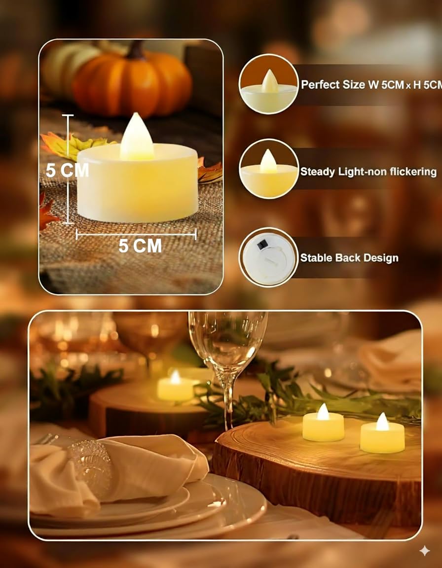 FLYNGO 12 Pcs LED Tea Light Candles, Flameless, Smokeless LED Diyas, Decorative Acrylic Candle