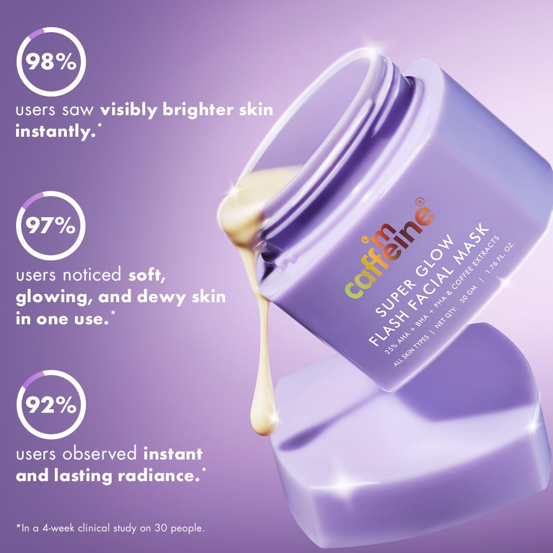 mCaffeine Super Glow 25% AHA+BHA+PHA Flash Face Mask 50g