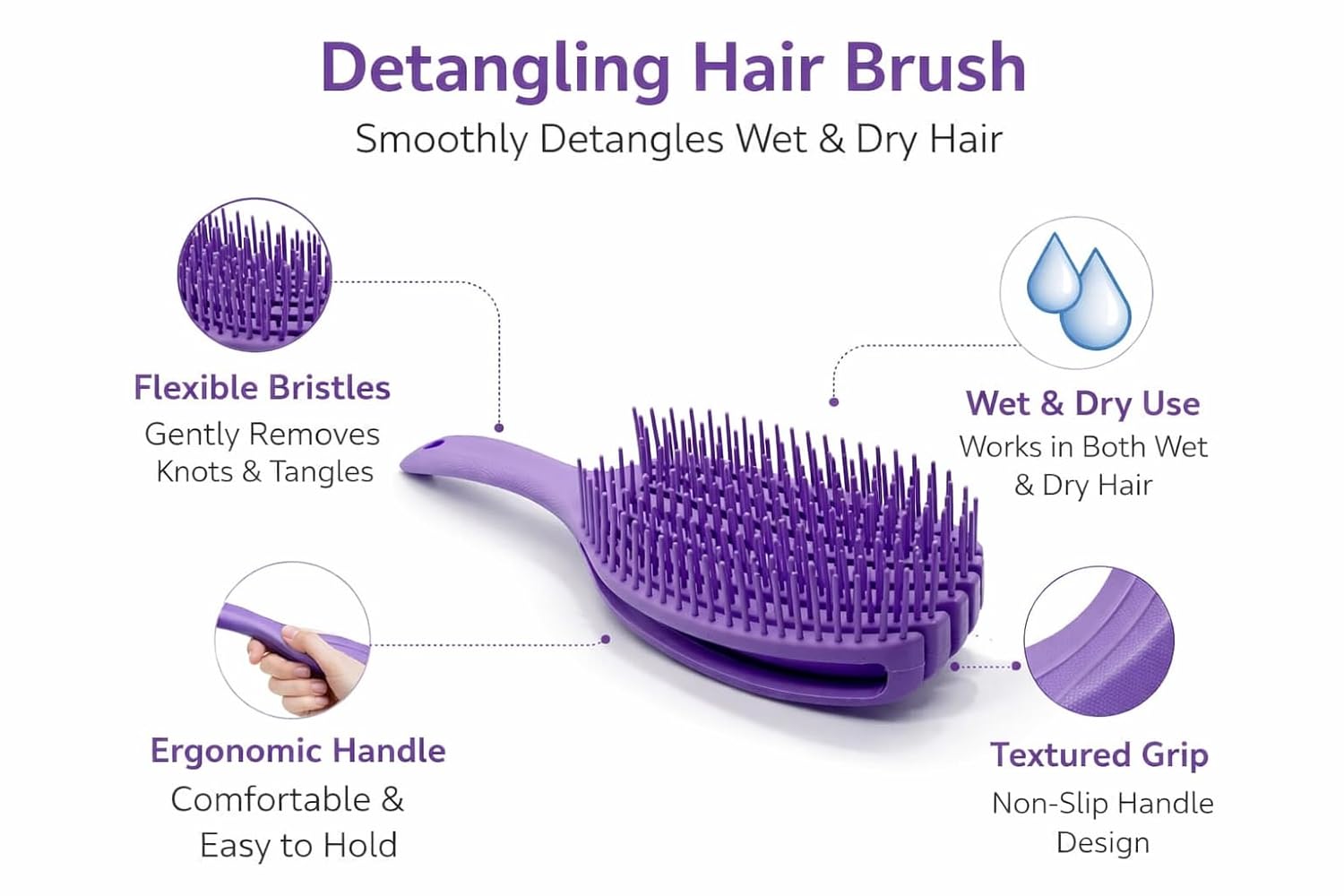 Bold n Beautiful Premium TPEE Material Hair Detangler Comb for Wet & Dry Hairs