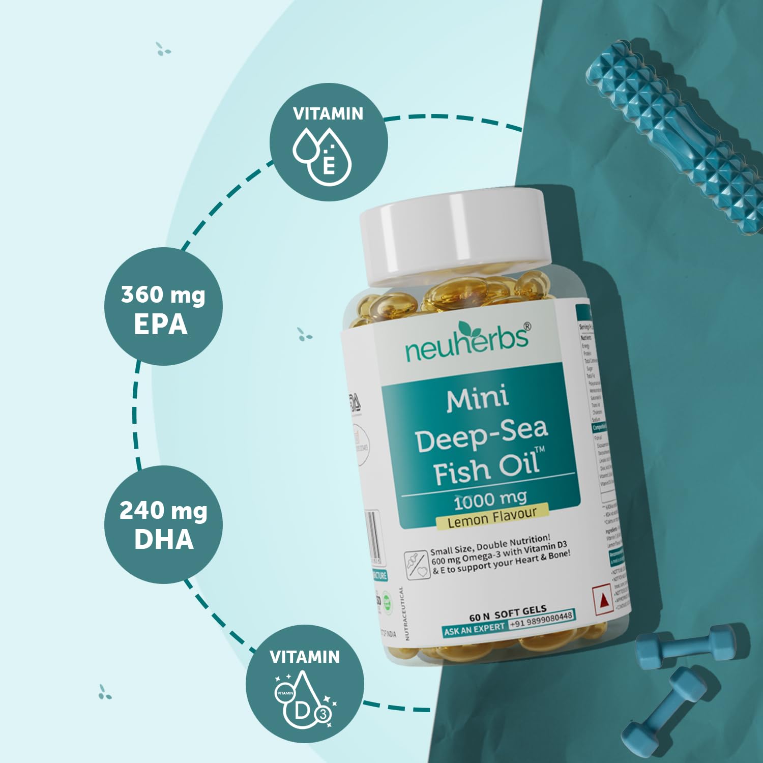 Neuherbs Mini Deep Sea Fish Oil Omega 3 Capsule 60 Softgels