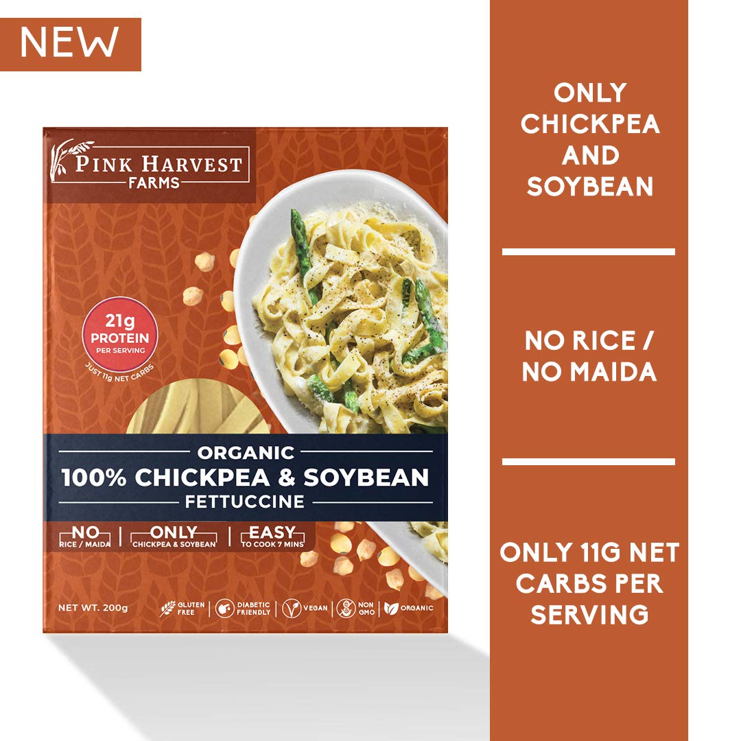 Pink Harvest Farms Chickpea and Soybean Fettuccine Pasta | No Rice - No Maida