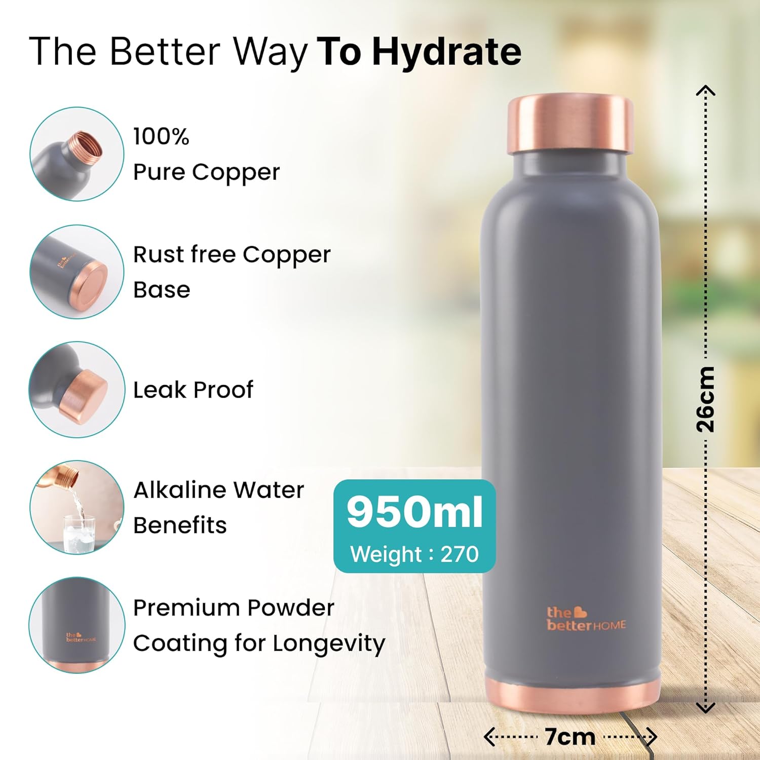 The Better Home Copper Water Bottle 950ml