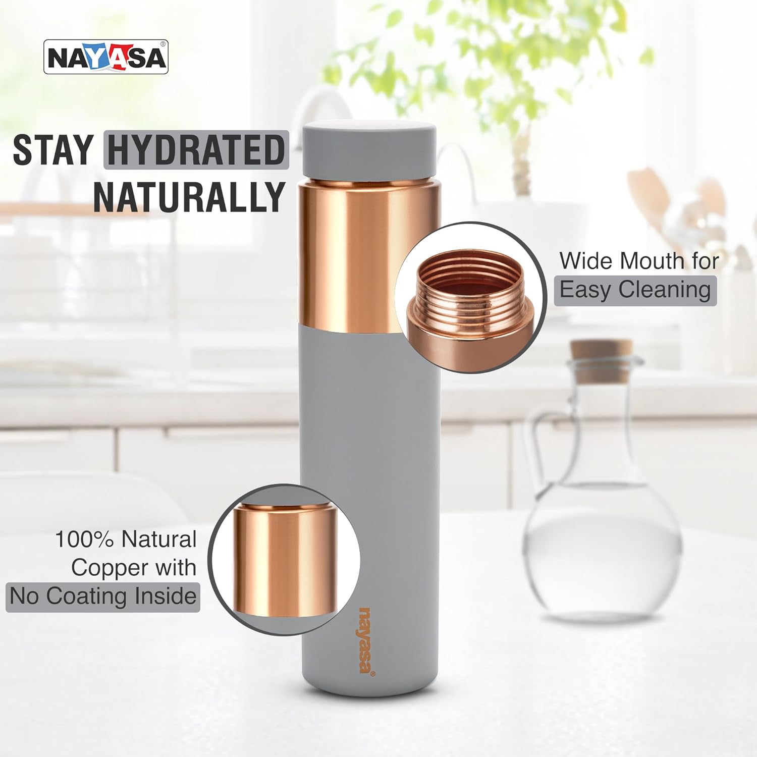Nayasa Tower Deluxe Copper Water Bottle- 1000 ML