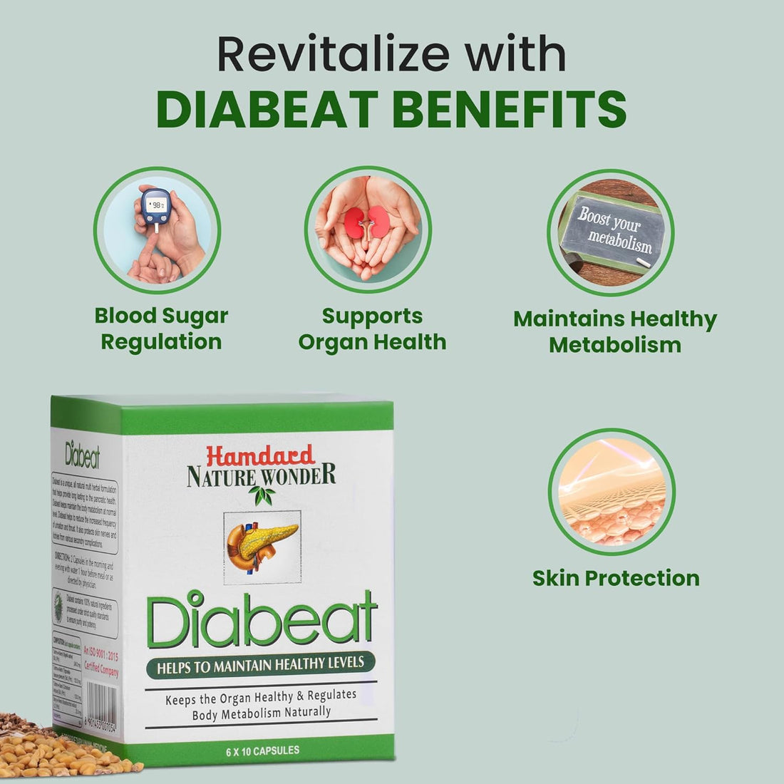 Hamdard Diabeat | 60 Capsules | All-natural Herbal Remedy
