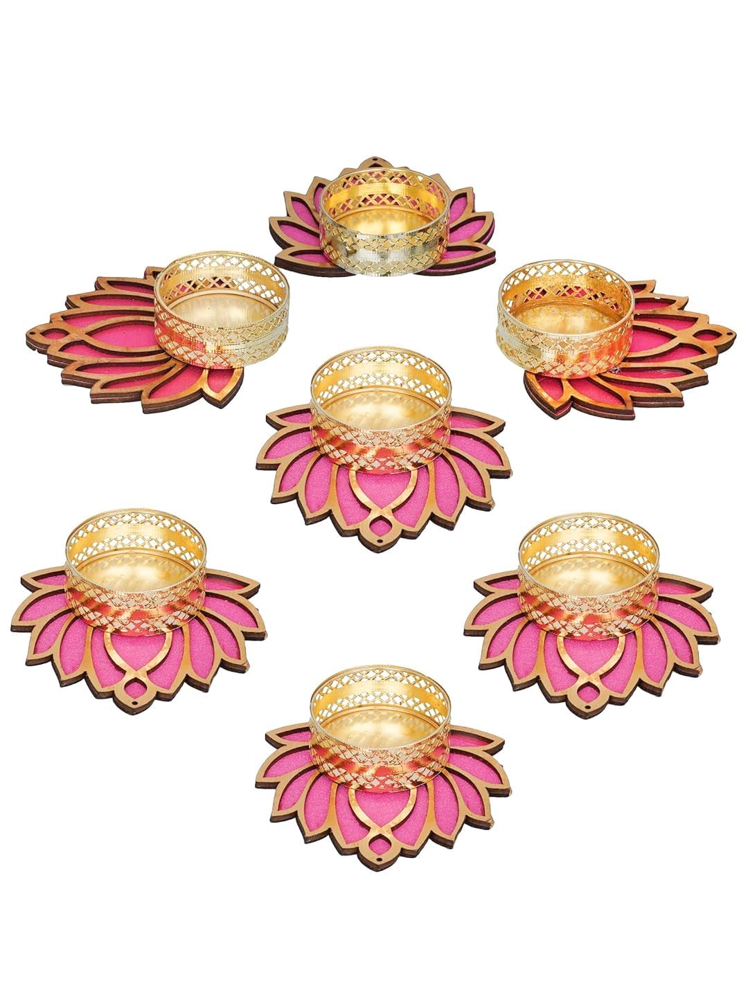 TIED RIBBONS Lotus Tealight Candle Holder Stand Set of 7