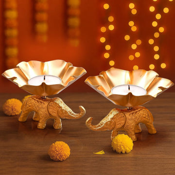 TIED RIBBONS Set of 2 Elephant Shaped Tea Light Candle Holder