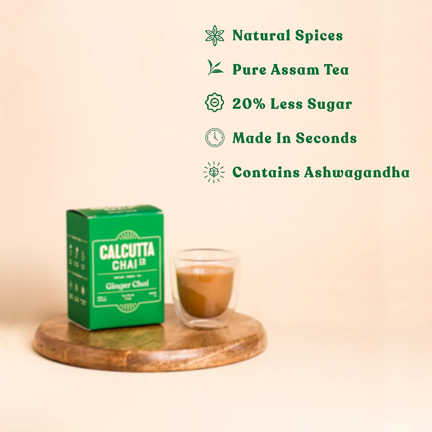 Calcutta Chai Co - Ginger Chai | Instant Tea Premix | 15 Sachets | 210g