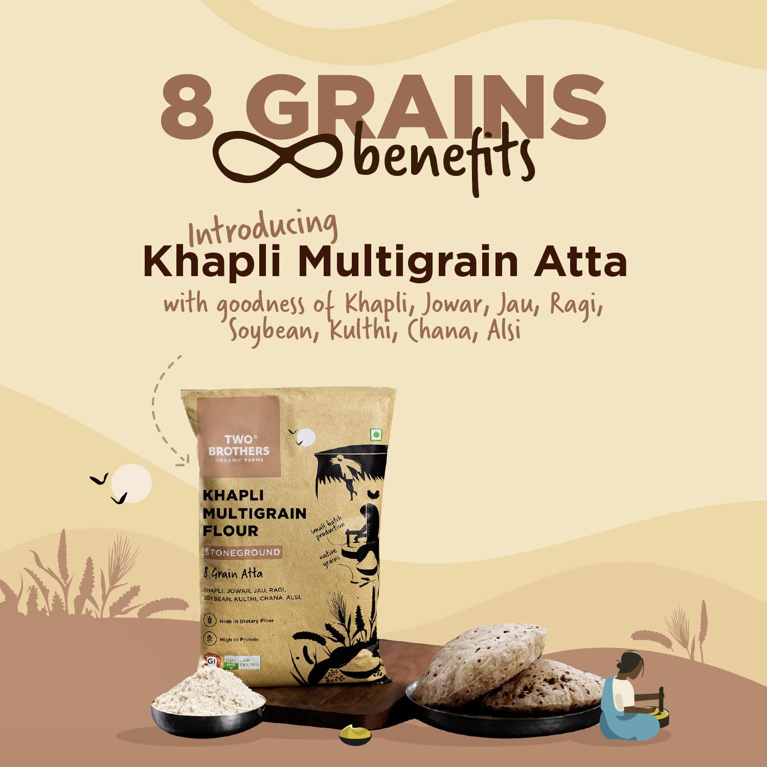 Two Brothers Organic Farms Khapli Multigrain Atta (1kg)