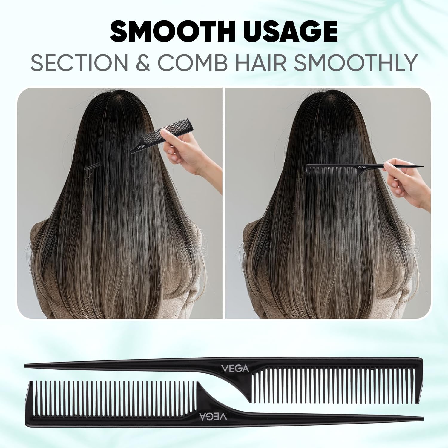 Vega Rat/Tail Comb for Hair Styling – Fine Tooth Tail Comb for Hair Sectioning & Parting & Precise Hair Styling